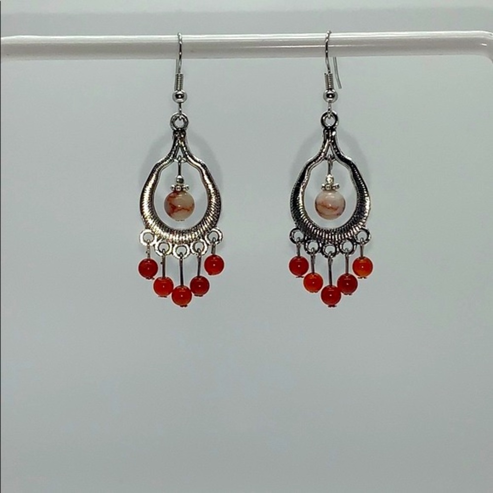 21073 Orange agate and carnelian earrings